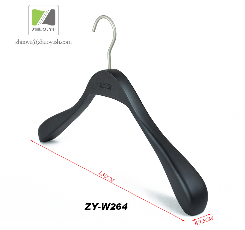 Laser Logo Matte Black Surface Women Wood Cloth / Garment Hanger