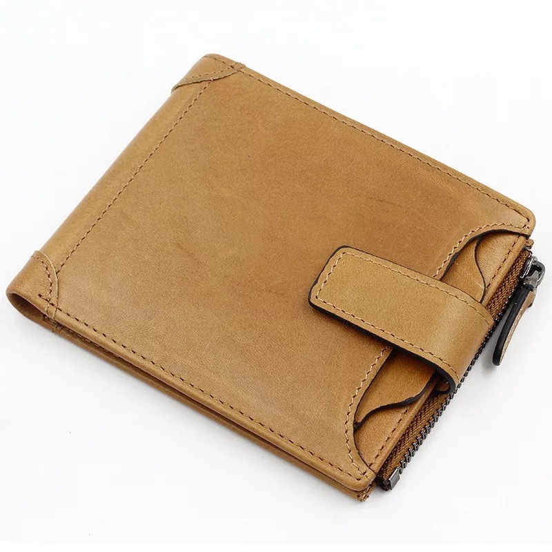 Premium Retro Credit Card Wallet Cow Leather Men Wallet with Zipper