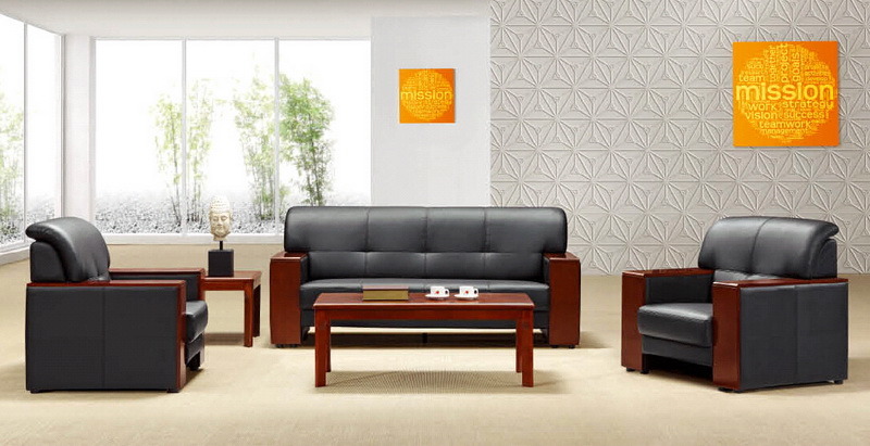 Office Furniture Teak Wood Synthetic Leather Sofa (S831)