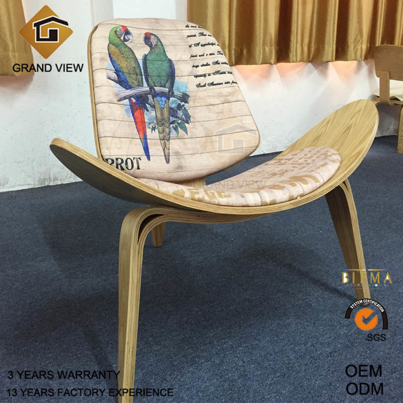 Fabric Cushion Lounge Wood Shell Chair (GV-CH07)