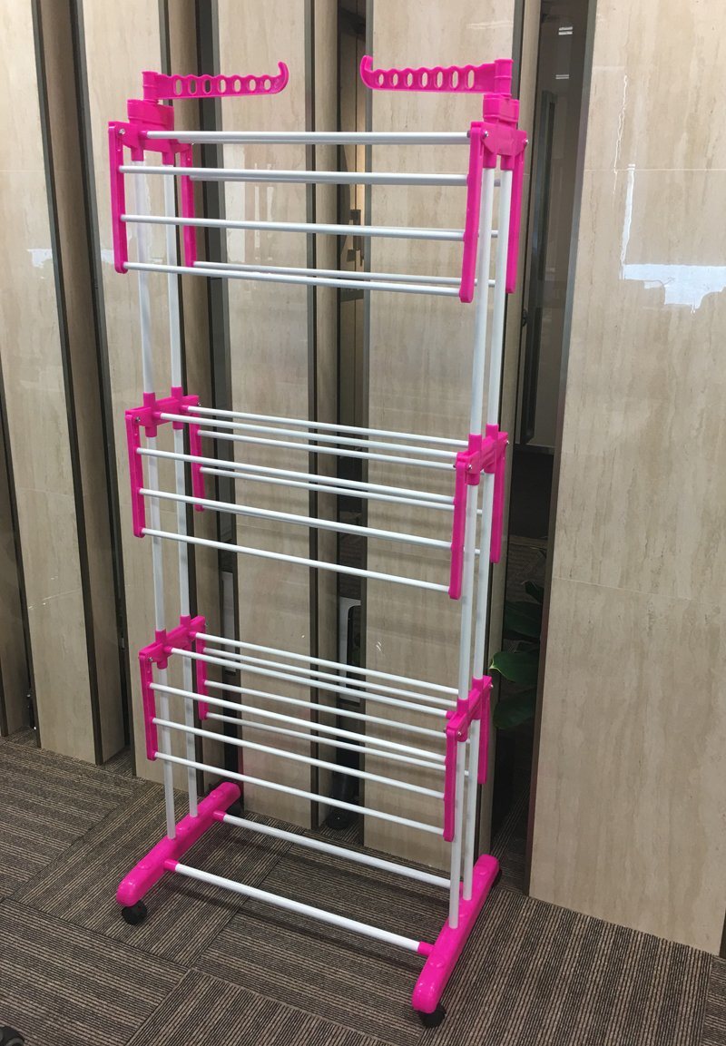 Pink Color Most Cheapeast 3 Layer Clothes Drying Rack with Wheels (JP-CR300WL2)