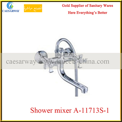 Brass Cross Dual Basin Faucet Deck Mounted for Bathroom