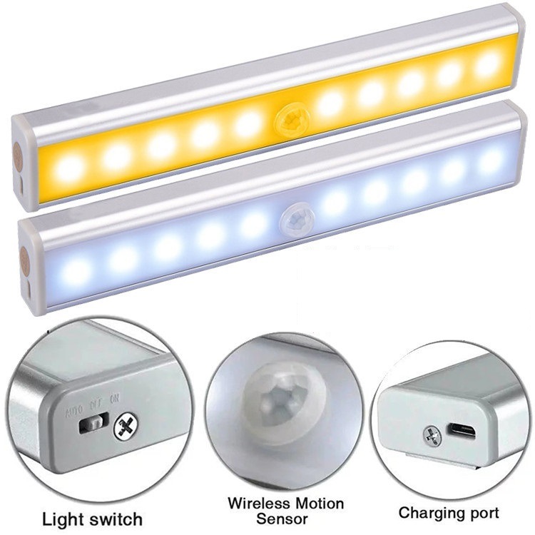 USB Rechargeable 10 LEDs Motion Sensor Cabinet Light