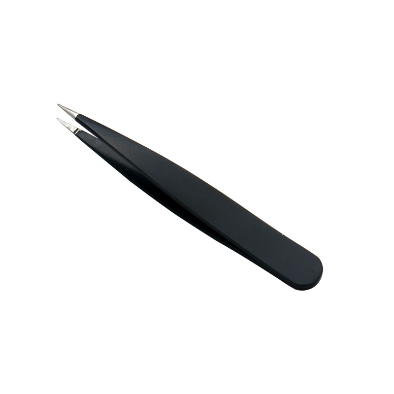 Mini Size 2.5 Inch Black with Stainless Steel Point Slant Tip Eyebrow Tweezers