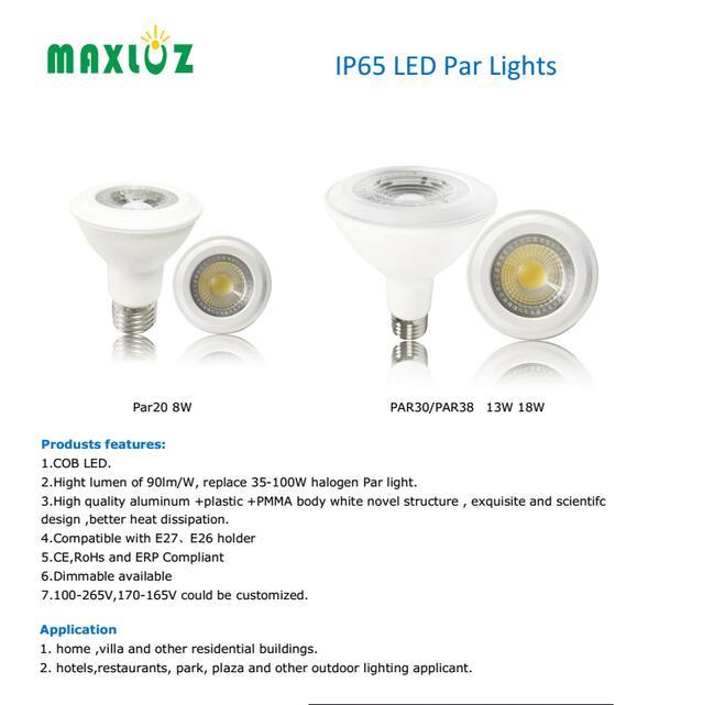 COB AC PAR20 PAR30 PAR38 Spotlight LED PAR Lights