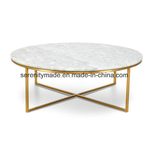Stainless Steel Frame Round White Marble Top Living Room Coffee Table
