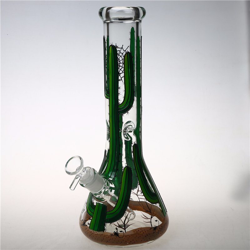 Borosilicate Glass Water Beaker Pipe with Cactus Hand Drawing Bo-387