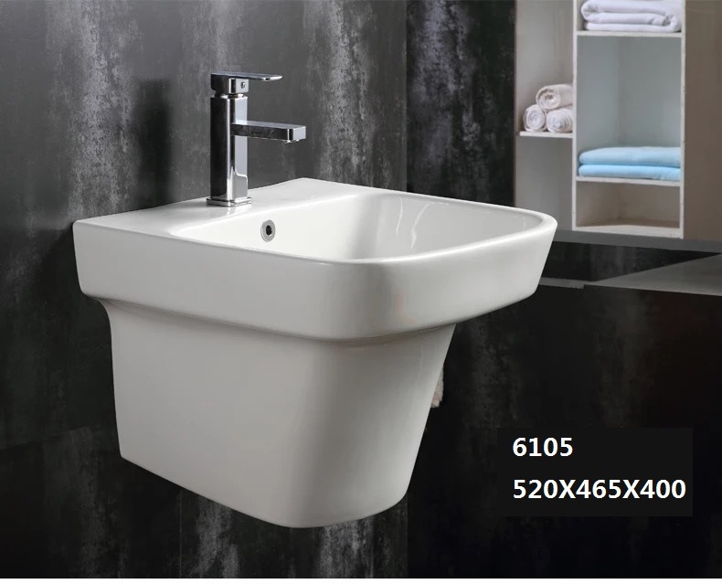 Sanitary Ware Ceramic One Piece of Wall Hung Basin for Bathroom 6105