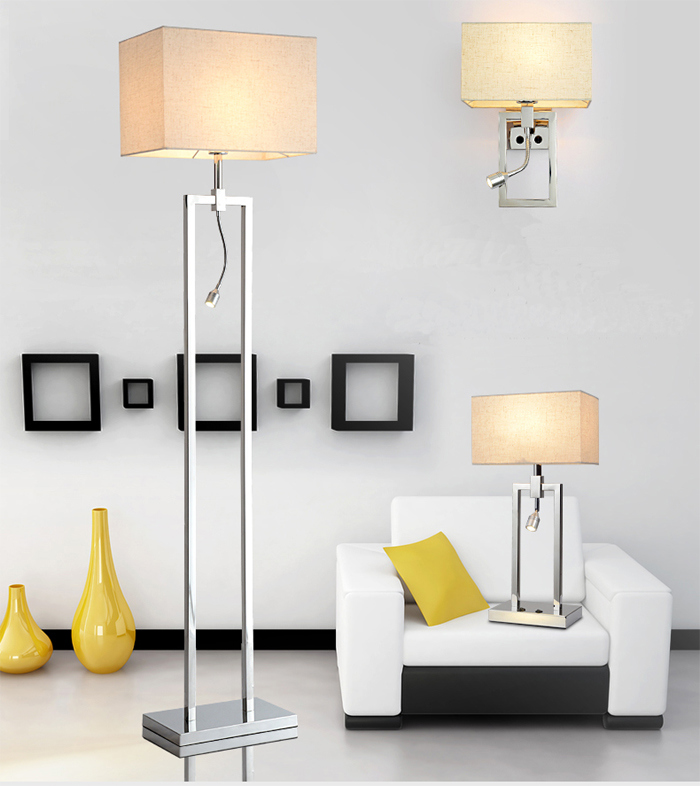 Very Fashion & Modern Metal LED Desk Table Lamp Light with Fabric Shade for Bedroom, Finished in Chrome