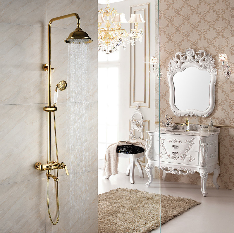 Luxury Shower Bath Panel Set Brass Bathtub Faucet