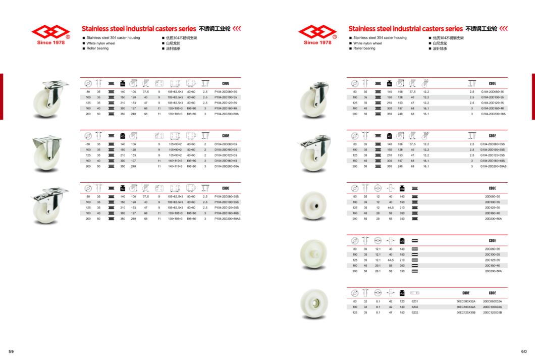 160mm Nylon Stainless Steel Castor (P104-20D160X40)