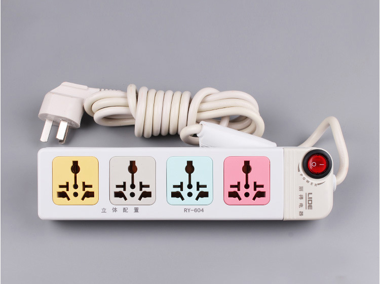 Universal Multicolor 6 Outlet Power Strip with Individual Switches