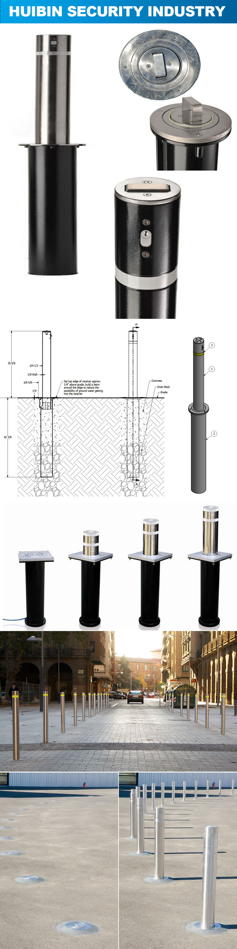 High Quality Fixed Bollard with Warning Sign