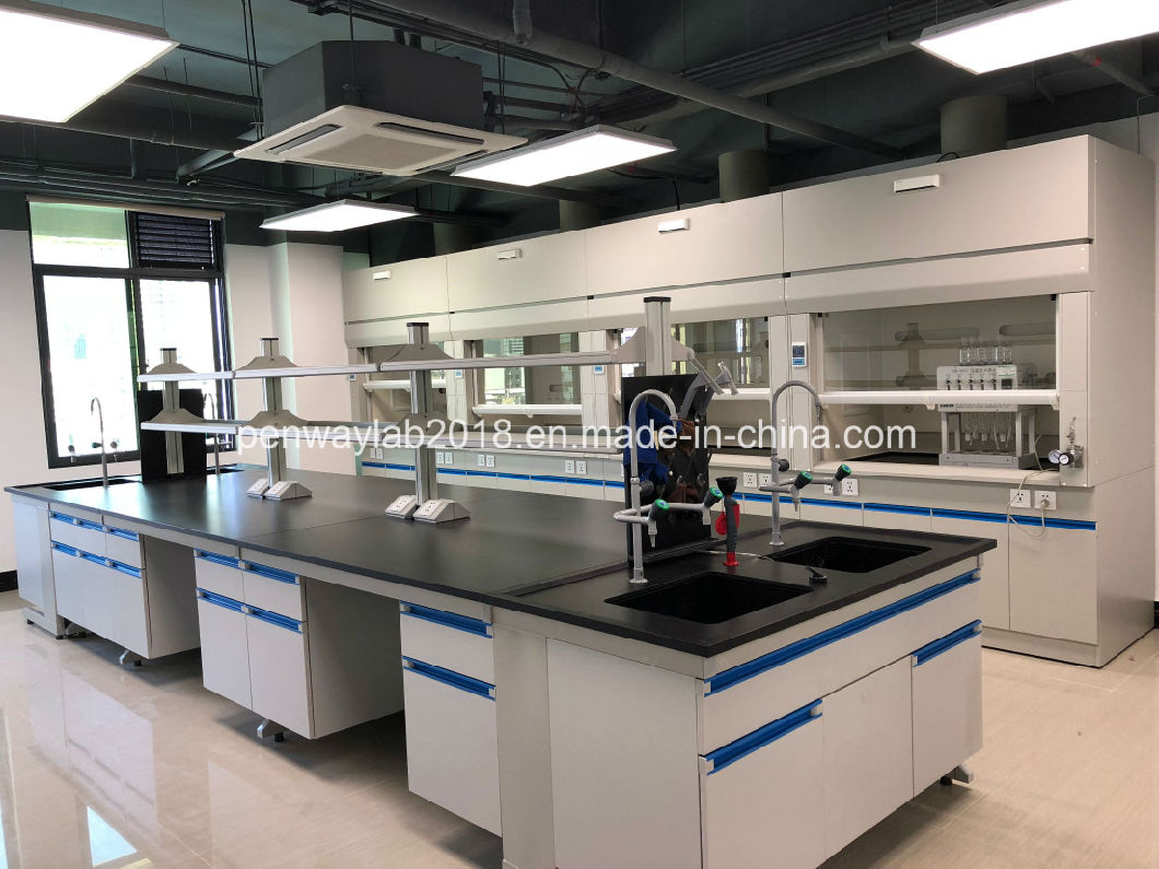 Used Hospital Furniture Pharmacy Laboratory Steel Table with Movable Cabinet and Fume Extractor