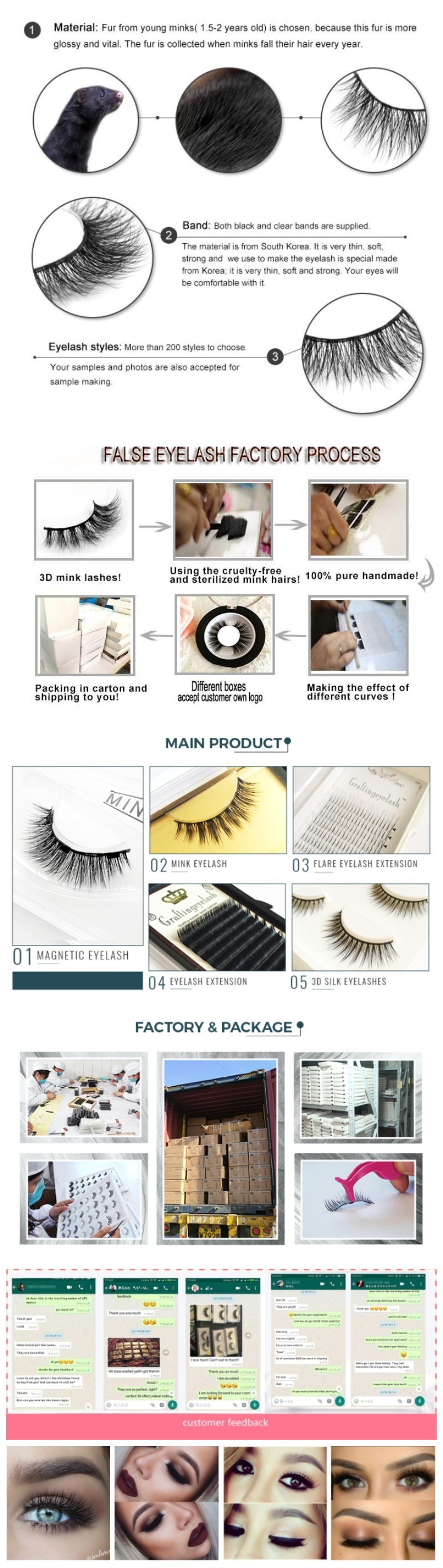 OEM/Private Label Wholesale 3D 100% Mink Fur False Eyelashes