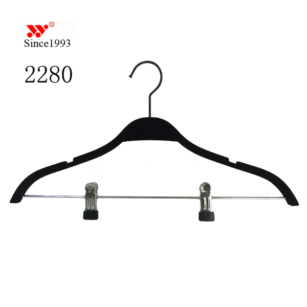 Flocked Multifunctional Black Velvet Clips Hanger Pants Hanger for Display