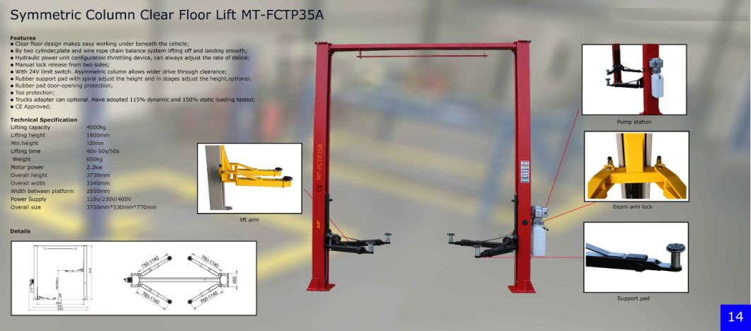 2 Post Clear Floor Car Lift. / Garage Equipment