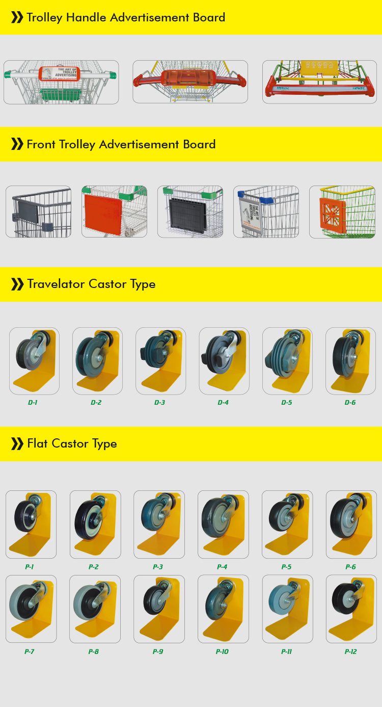 Grocery Shopping Carts with Advertising Board and Coin Lock