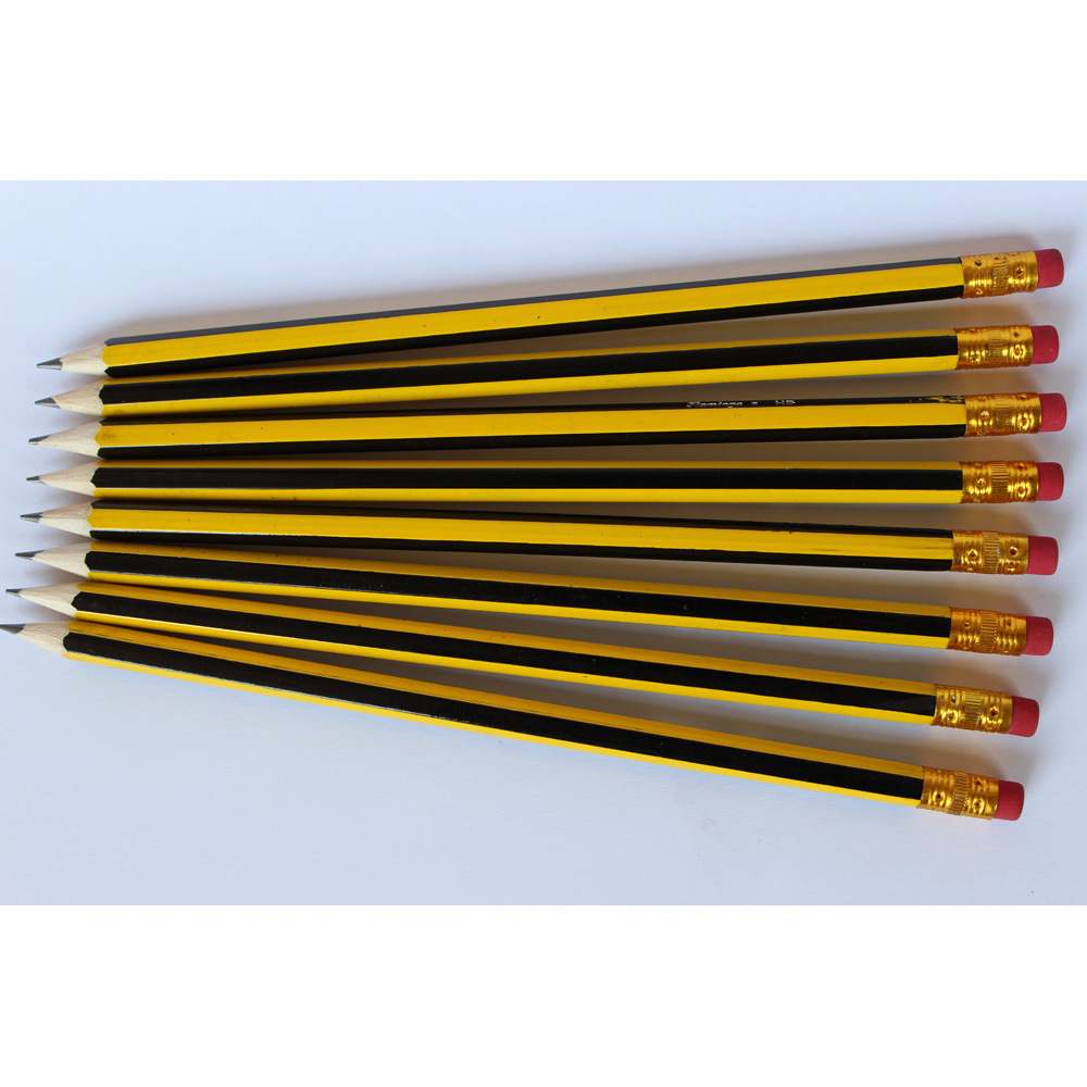 Yellow/Black Stripe Coating, Wooden Pencils Hb with Eraser Tips
