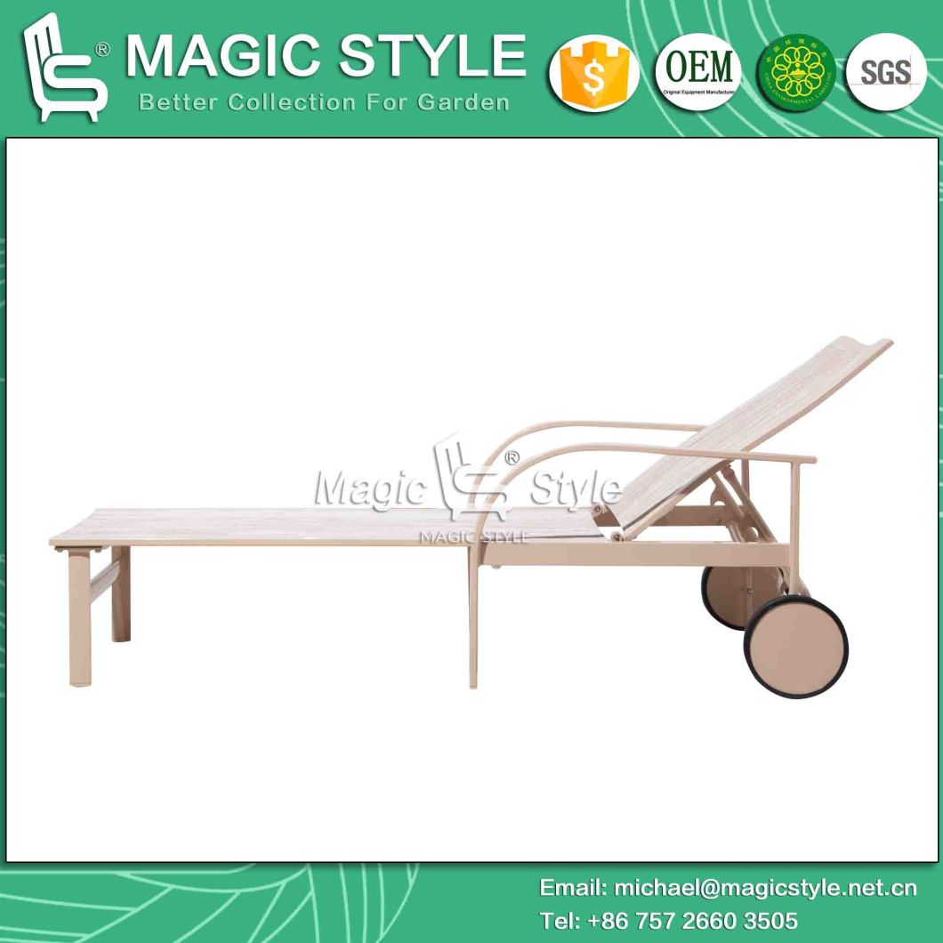 Outdoor Kd Sling Sun Lounge Garden Textile Lounge Deck Chaise Lounge Aluminum Sun Lounge