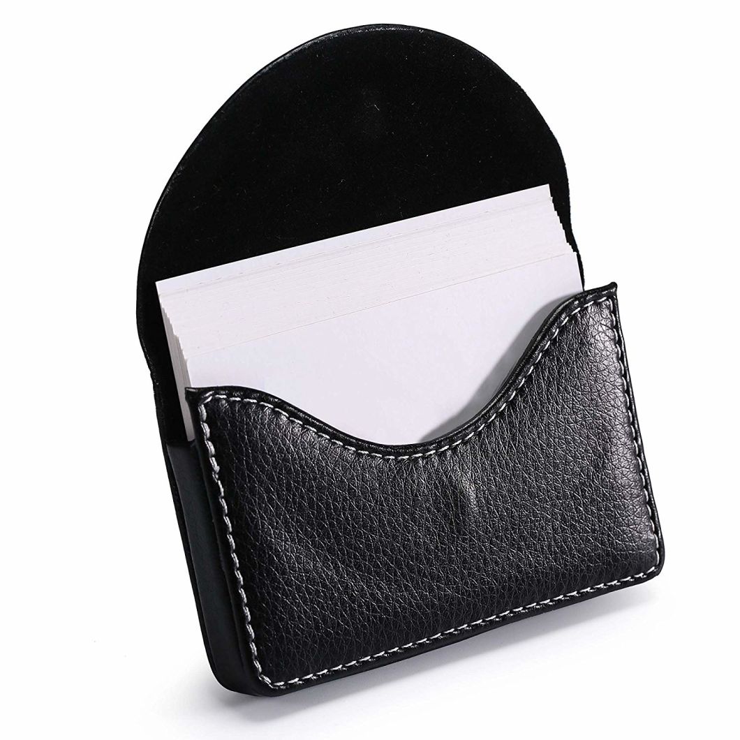 Black Magnetic Closed PU Leather Name Card Holder