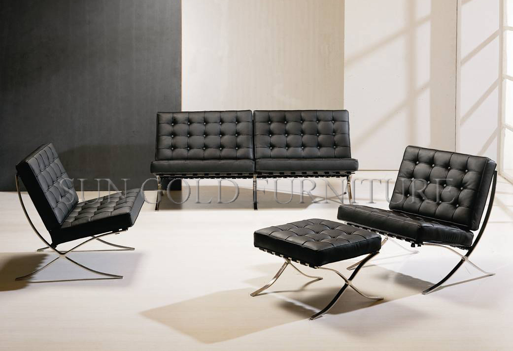 Hot Sell Office Black Genunie Leather Barcelona Sofa Chair