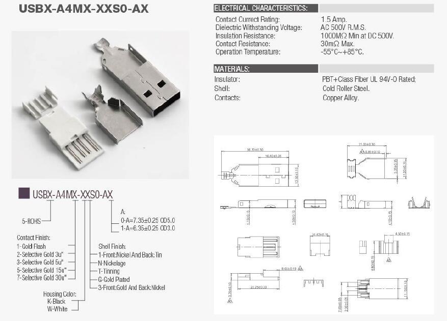 USB 2.0 a Type Solder Connector