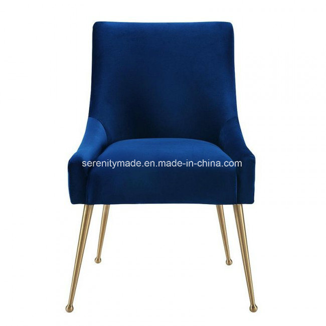 Restaurant Blue Velvet Gold Metal Legs Dining Chair