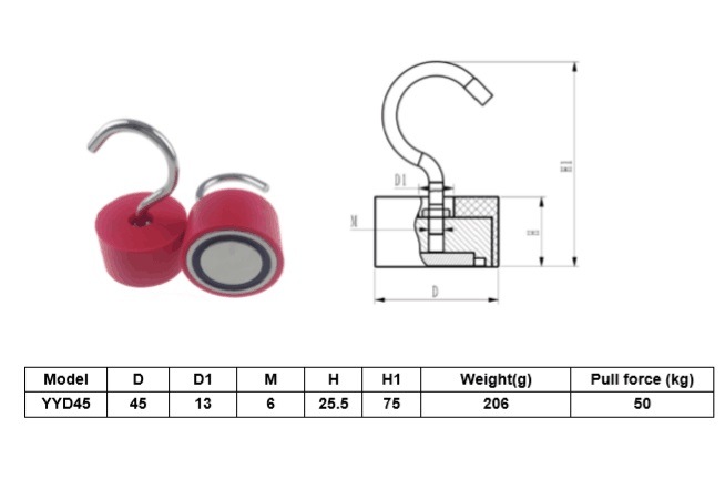 Removable Red Neodymium Round Magnet Hanging Hook