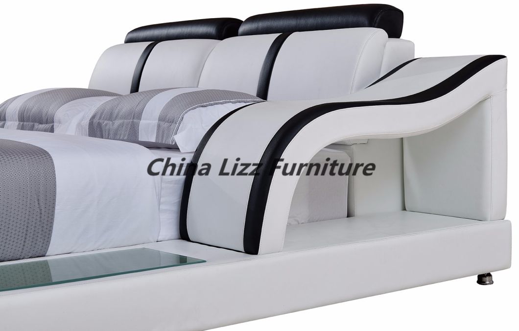 Modern Solid Wood Double Bed with LED