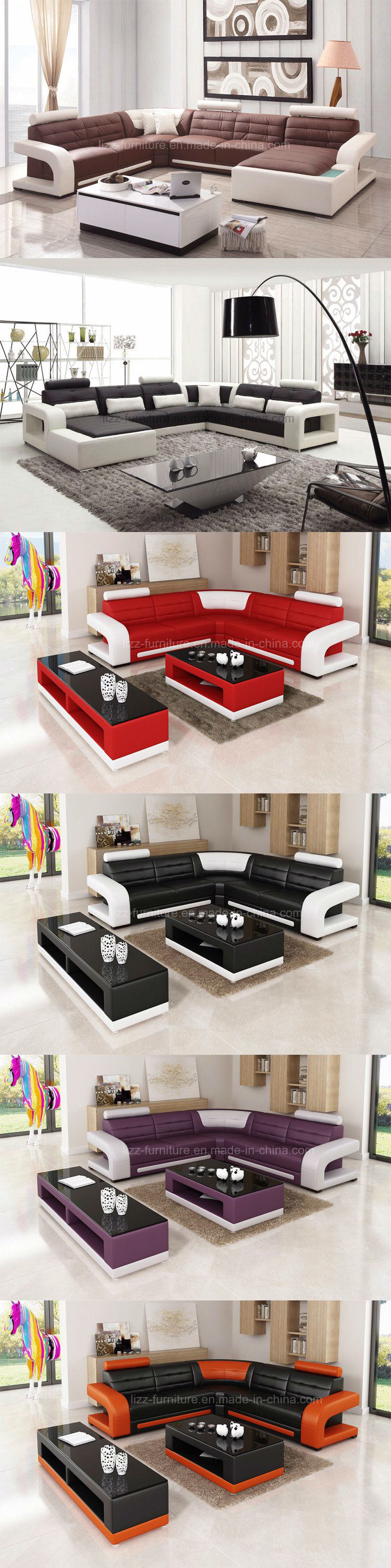 Living Room L Shape Genuine Leather Sofa Bed