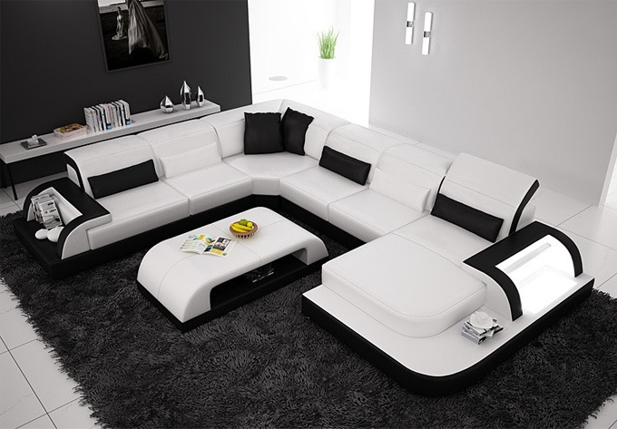 White Living Room Leather Sectional Sofa (HC1093)