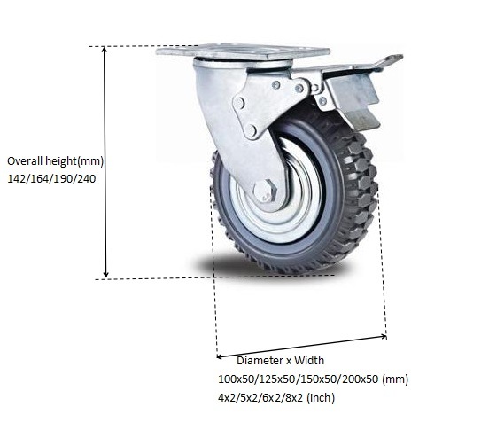 PU Caster with Total Brake Jeep Wheel