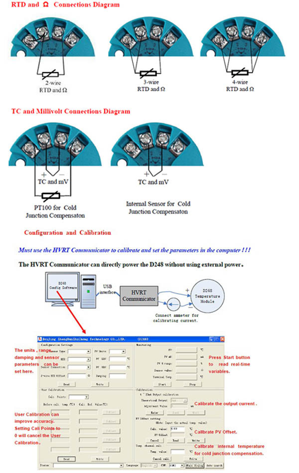 D248 Rtd / Tc PT100 Temperature Transmitter with 4-20 Ma Output