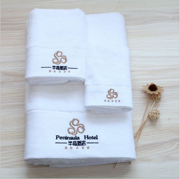 Factory Custom Embroidered Logo Extra Thick Plain Cotton White Terry Star Hotel Bath Towel