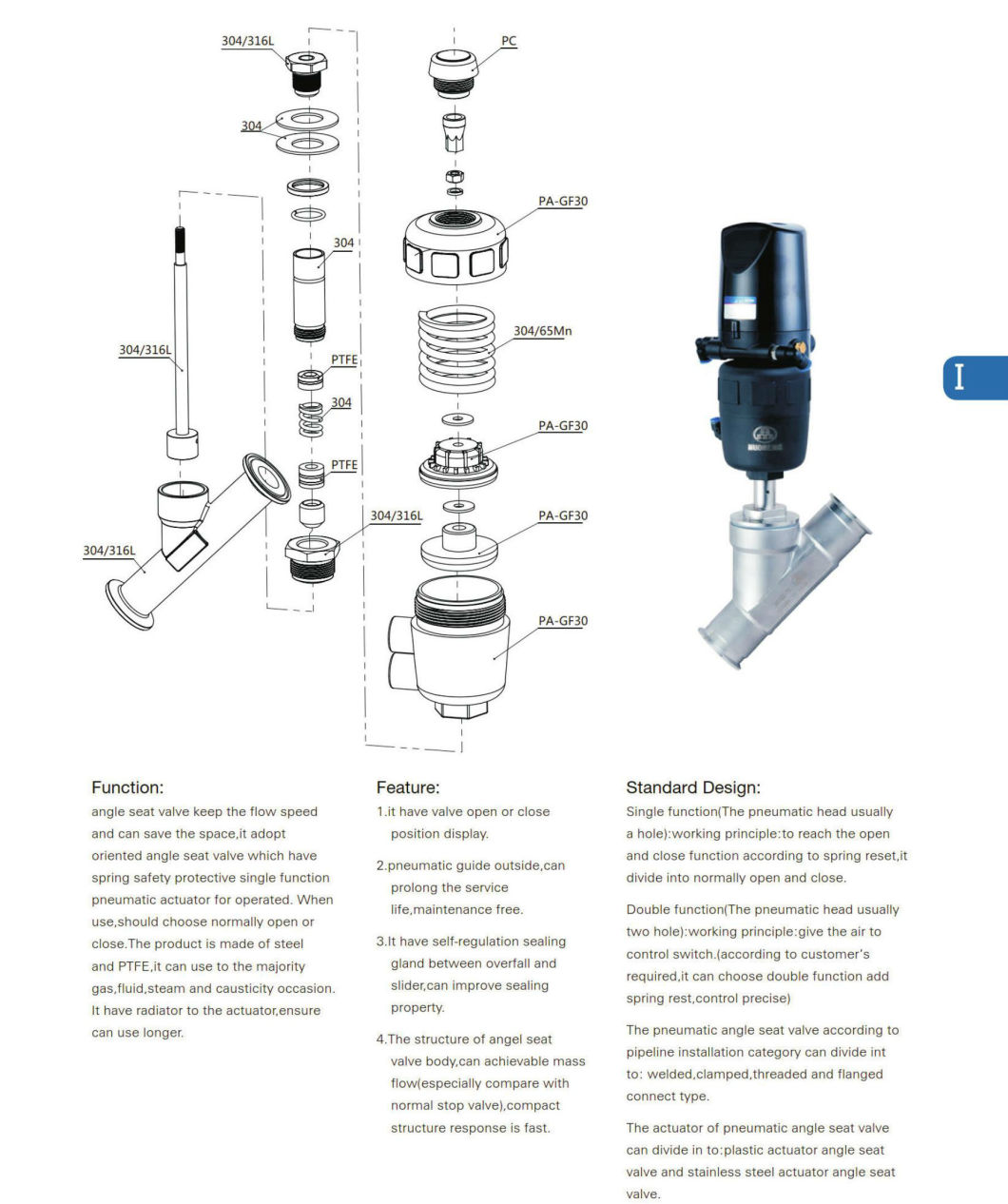 Sanitary Stainless Steel Pneumatic Control Clamp Angle Seat Valve