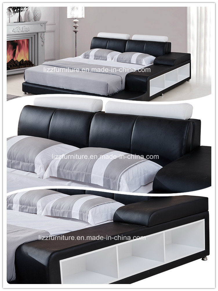 Adjustable Hearboard Modern Bedroom Leather Bed with Storage