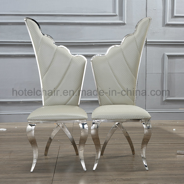 China Wholesale New Design Elegance High Back Leather Stainless Steel Dining Room Chair