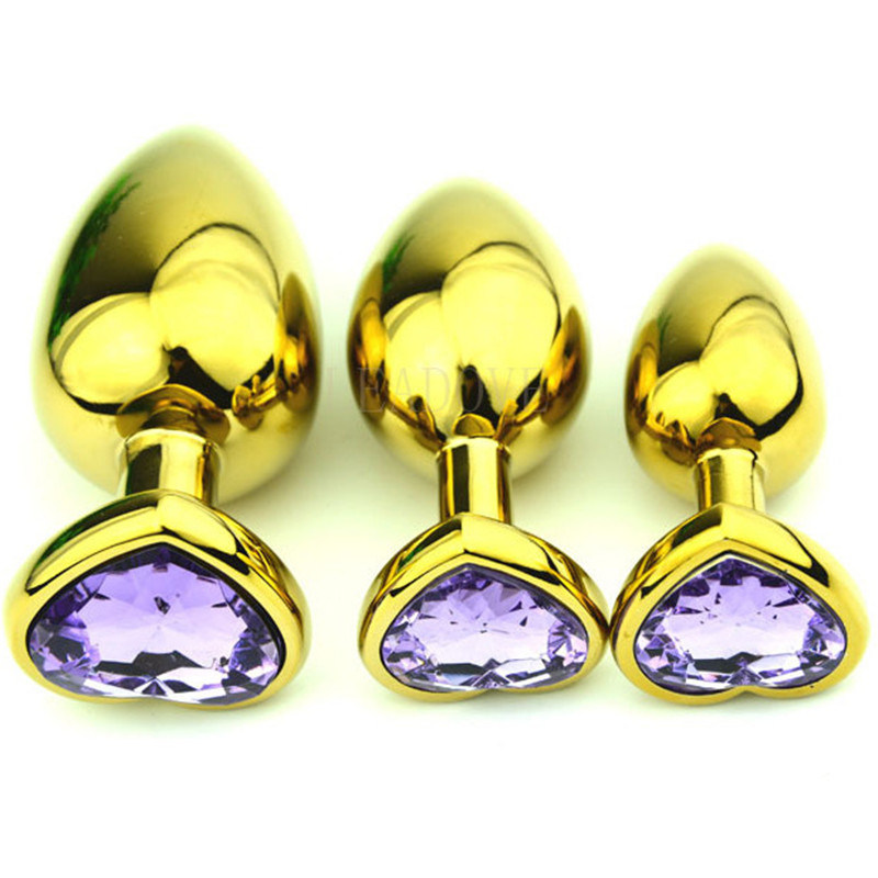 Golden Metal Jewelled Plug Anal Butt Booty Beads Heart Shape Sex Anal Toys Medium Size Adult Sex Toys Products