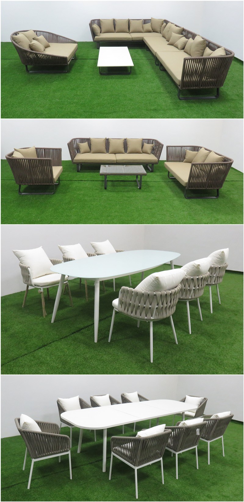 Hot Sale Patio Rope Outdoor Dining Furniture Garden 8 Seaters Factory Sofa Set