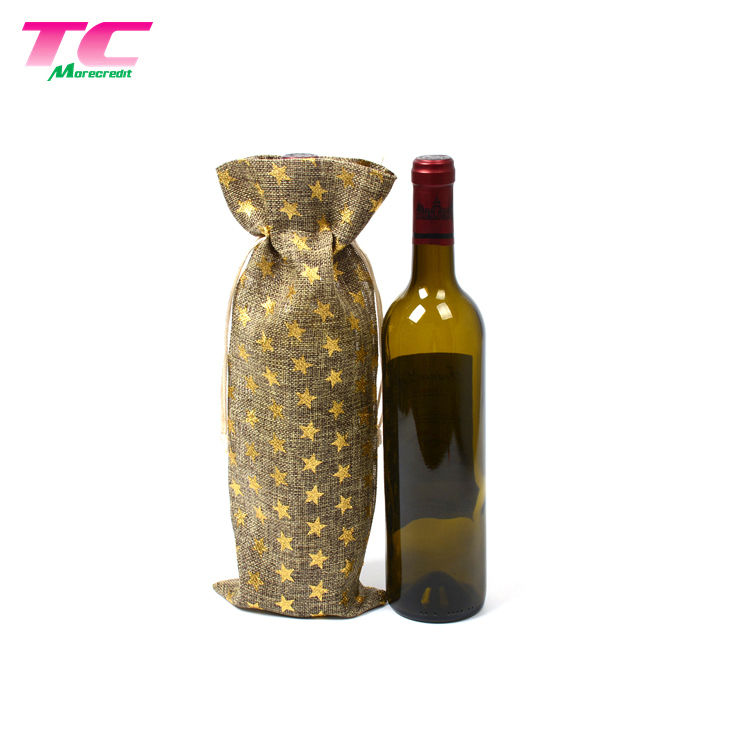 Red Wine Bottle Carry Jute Drawstring Travel Packing Bag