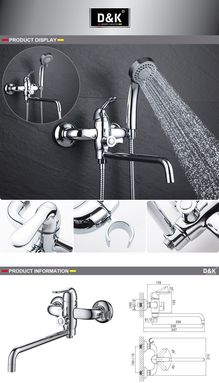 D&K Hot Sale High Quality Brass Chrome Plated Long Spout Bathroom Tub Tap Mixer