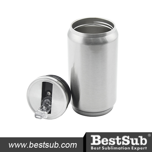 12oz Stainless Steel Coke Can with Straw (Silver)