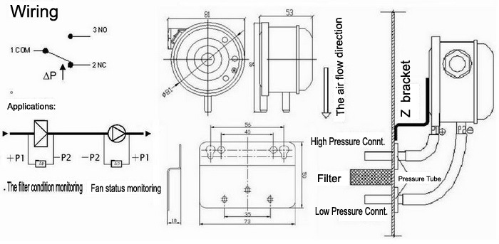 Low Cost Differential Adjustable Air Pressure Switch for Air