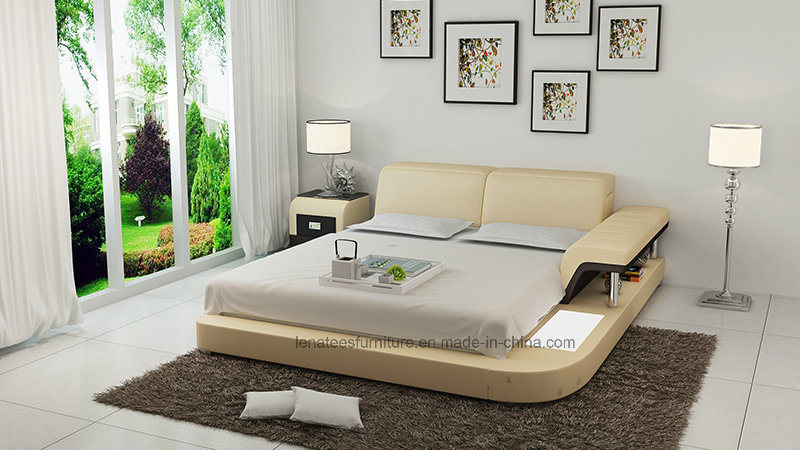 Lb8806 American Style Genuine Leather Bed with LED Light and Arm