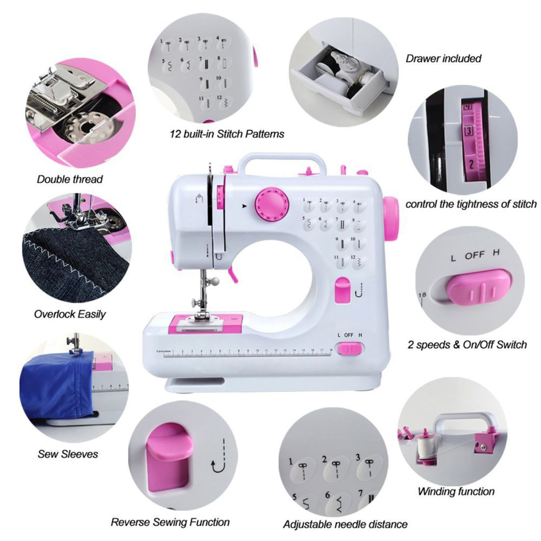 12 Stitches Pattern Household Electric Mini Sewing Machine Fhsm-505
