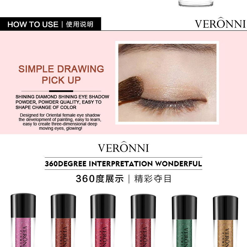 in Stock Shimmer Pigment Veronni Eye Cosmetic 12colors Waterproof Loose Glitter Eyeshadow Powder