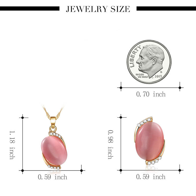 Latest Design Zircon Pink Opal Necklace Earrings Jewelry Set