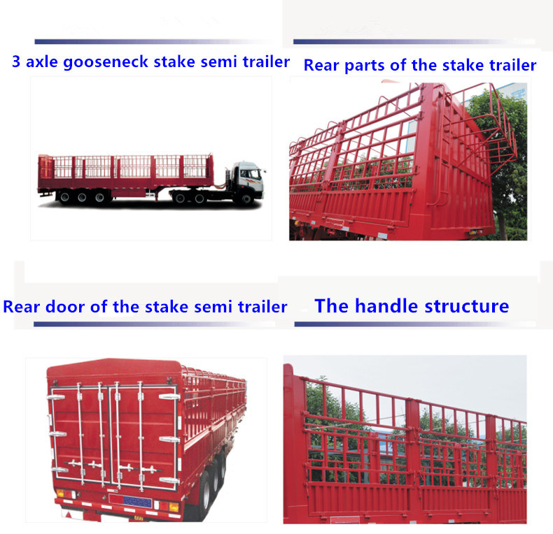 China Gooseneck Heavy Duty Truck 3 Axle Stake/Basket Utility Cargo Truck Tractor Semi Trailer