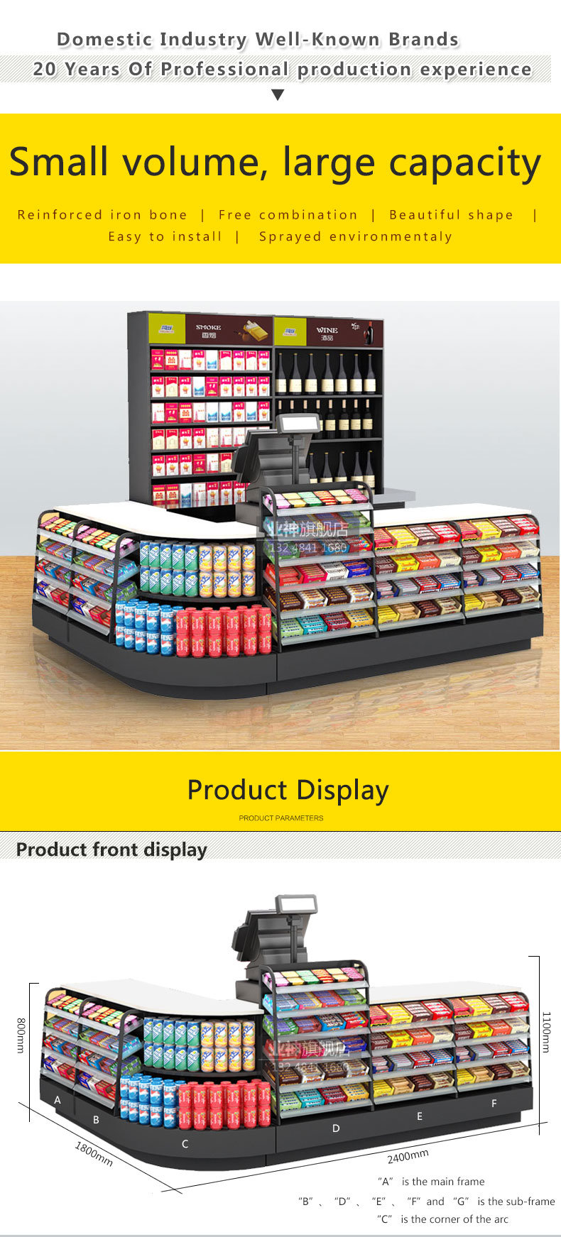 Checkout Counter Cashier Desk with Front Display Shelf